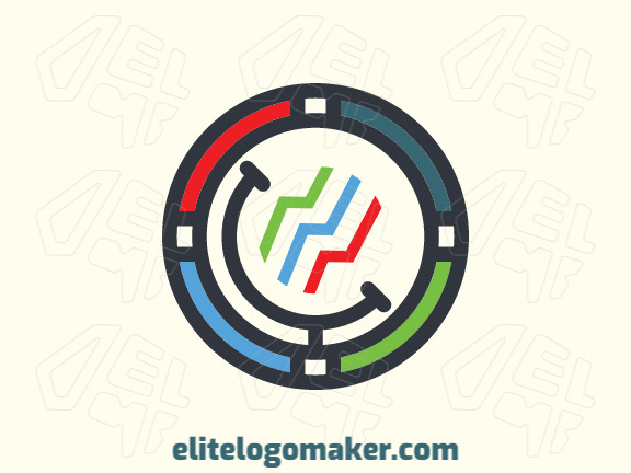 Circular logo composed of a stylized globe and three lines simulating graphs with the colors red, blue, green and black.