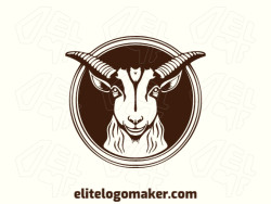 Creative logo in the shape of a goat with memorable design and circular style, the color used is brown.