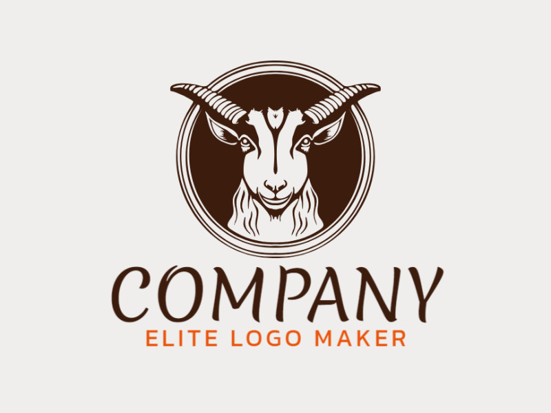 Logotipo criativo com a forma de uma cabra com design memorável e estilo circular, a cor utilizada é marrom.