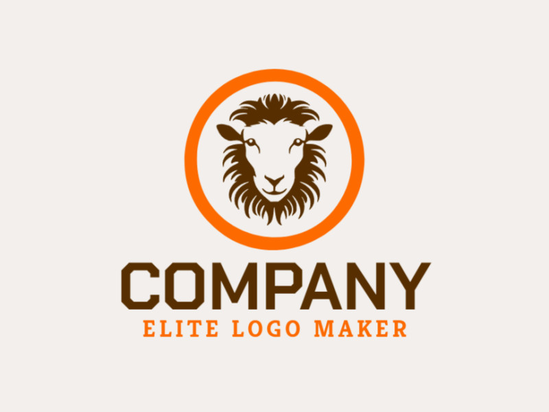 Create a vectorized logo showcasing a contemporary design of a goat and simple style, with a touch of sophistication with brown and orange colors.