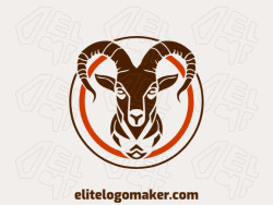 Symmetric logo with solid shapes forming a goat with a refined design with orange and dark brown colors.