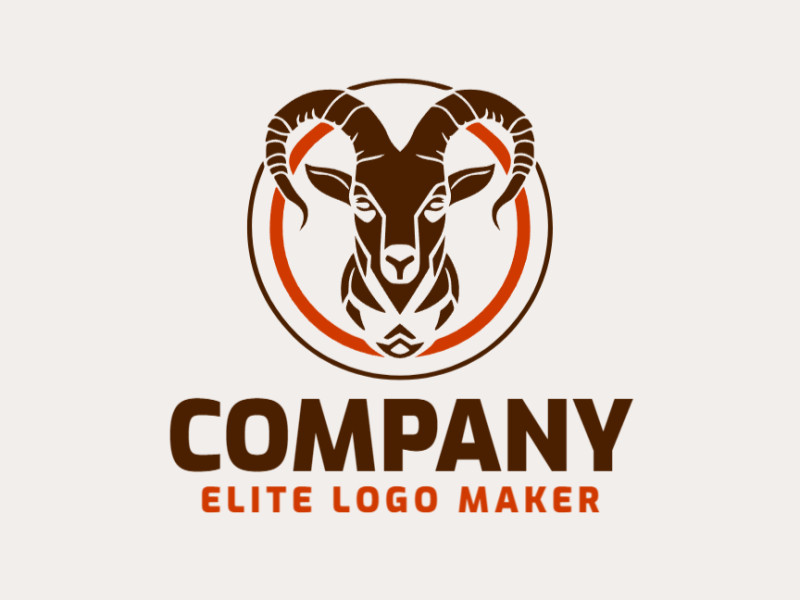 Logotipo simétrico com formas sólidas formando um bode com design refinado e com as cores laranja e marrom escuro.