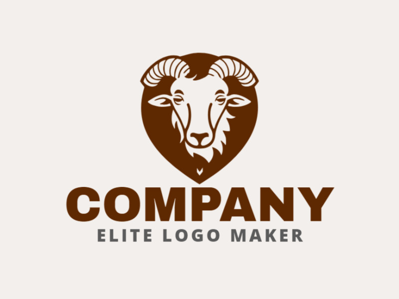Handcrafted logo created with abstract shapes forming a goat with the color dark brown.