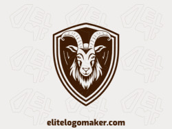 Vector logo in the shape of a goat with emblem design and dark brown color.