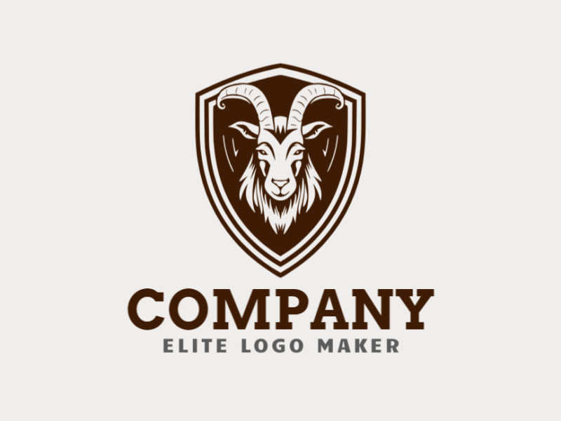 Logotipo vetorial com a forma de um bode com design emblema e cor marrom escuro.