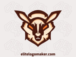 Simple logo composed of abstract shapes forming a goat with brown, orange, and beige colors.