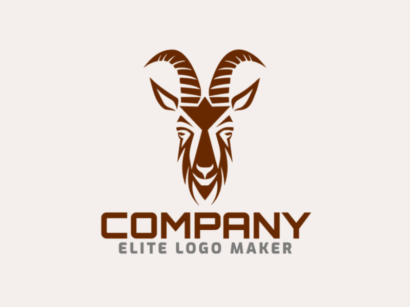 Logotipo profissional com a forma de uma cabeça de cabra com estilo simétrico, a cor utilizada foi marrom escuro.