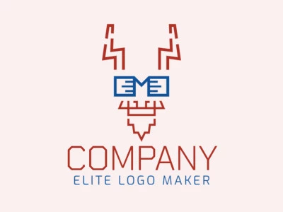 Animal logo composed of abstract shapes and lines forming a goat's head with brown and blue colors.