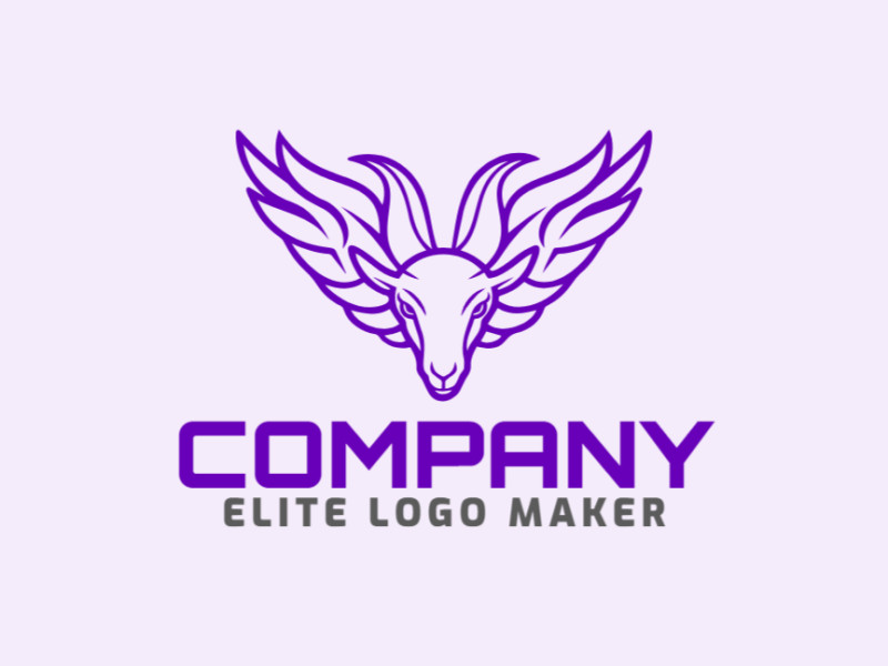 Logo available for sale in the shape of a goat combined with wings with a monoline design and purple color.