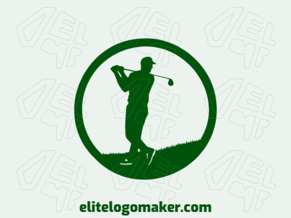 Logotipo minimalista com formas sólidas formando uma golfista com design refinado e cor verde escuro.