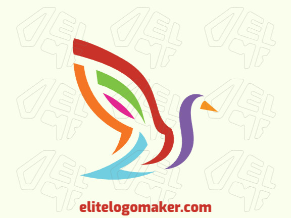 Customizable logo design with refined design forming a goose with an abstract style and pink, green, red, purple, blue, and yellow colors.