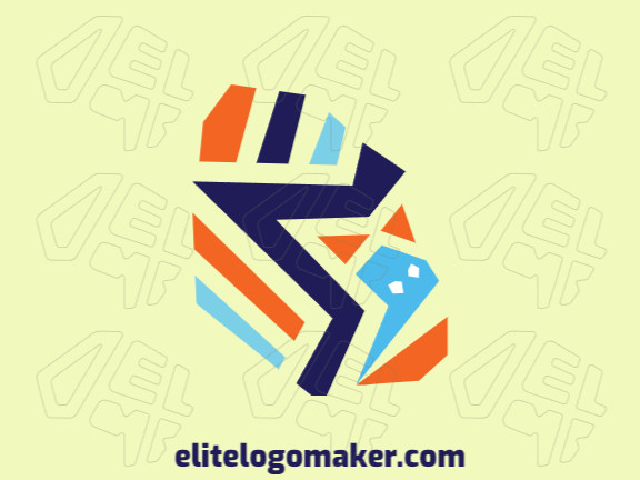 Abstract logo composed of abstract shapes and rectangles forming a gorilla with blue and orange colors.