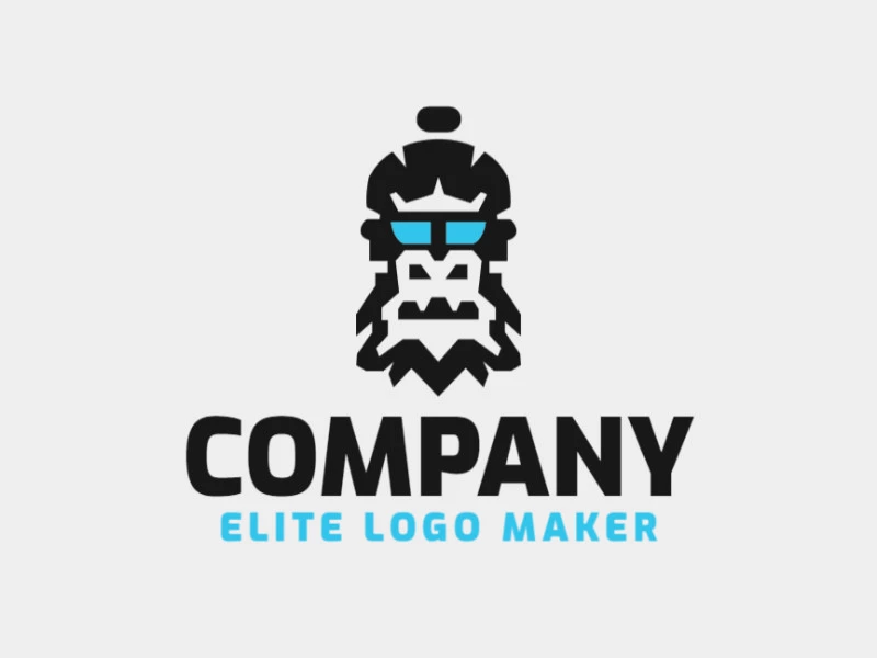 Symmetry logo with solid shapes forming a gorilla head with a refined design, the colors used are black and blue.