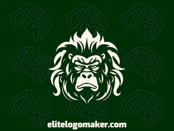 Este logo ornamental exibe a cabeça de um gorila em tons cativantes de verde e bege. Seu design intricado irradia força e sofisticação, tornando-o uma escolha perfeita para marcas que buscam uma imagem ousada e refinada.
