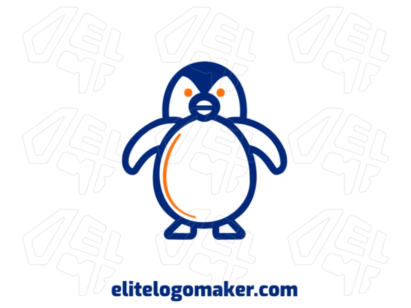 Un dibujo creativo y gracioso de un pingüino en colores azul y naranja, perfecto para un diseño de logotipo notable.