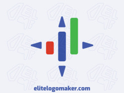 Logo available for sale in the shape of a graph combined with arrows with a minimalist style with green, blue, and red colors.