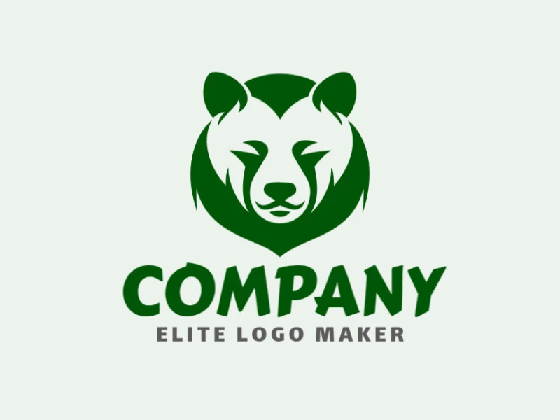 Un logotipo simétrico de la cabeza de un oso en verde oscuro, irradiando armonía y la esencia de la fuerza de la naturaleza.