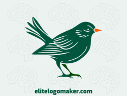 Professional logo in the shape of a green Bird with an illustrative style, the colors used were orange and dark green.