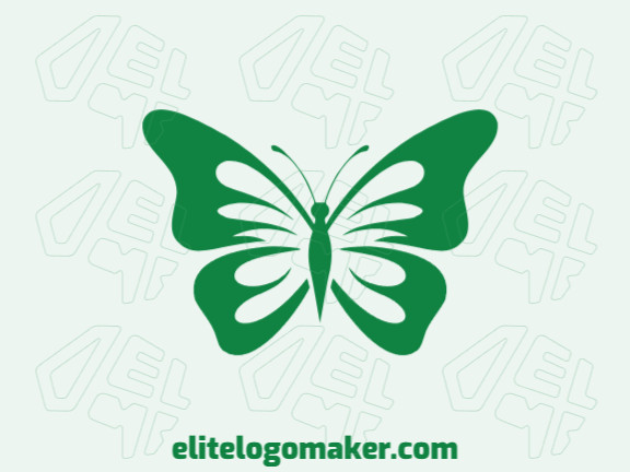 Logotipo moderno com a forma de uma borboleta verde com design profissional e estilo simétrico.
