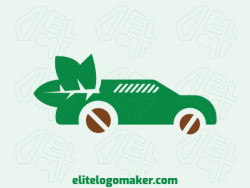 Abstract logo design consists of the combination of a car with a shape of a leaf with brown and green colors.