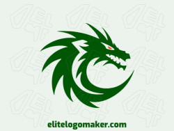 Abstract logo with a refined design forming a green Dragon, the colors used were orange and dark green.