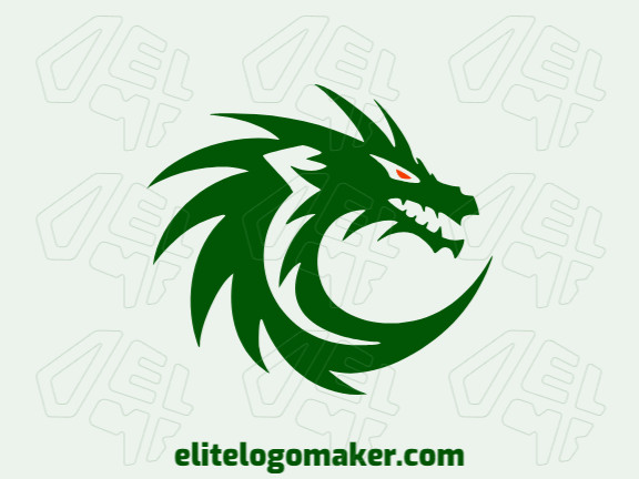 Logotipo abstrato com design refinado, formando um dragão verde com as cores laranja e verde escuro.