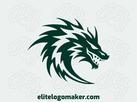 Logotipo mascote com design refinado, formando um dragão verde com a cor verde escuro.