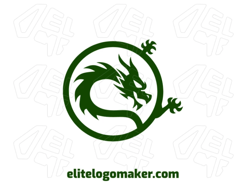 Um logo luxuoso de animal com um dragão verde combinado com um círculo, misturando força e elegância em um design ousado e sofisticado.