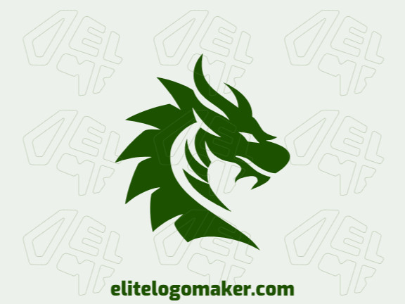 Logotipo abstrato com a forma de um dragão verde com design criativo.