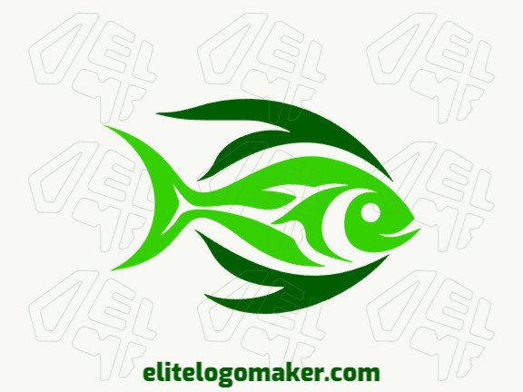 Create a memorable logo for your business in the shape of a green fish with tribal style and creative design.