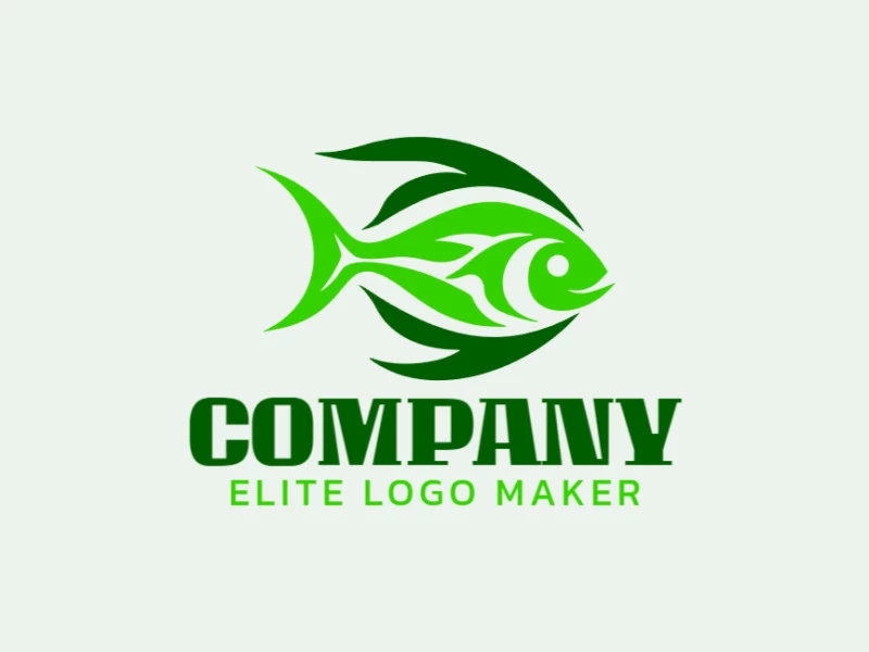 Create a memorable logo for your business in the shape of a green fish with tribal style and creative design.