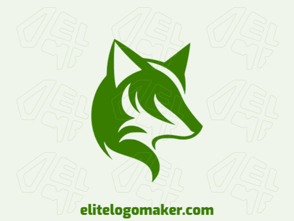 Logotipo minimalista com a forma de uma raposa verde com design criativo.