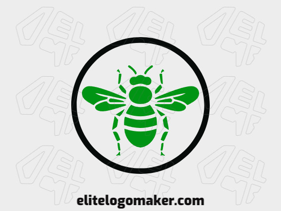 Logotipo simples composto por formas abstratas, formando um inseto verde com as cores preto e verde escuro.