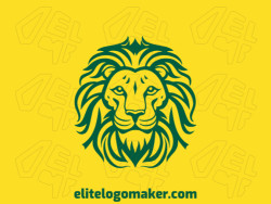 Logotipo profissional com a forma de um leão verde com estilo simétrico, a cor utilizada foi verde.