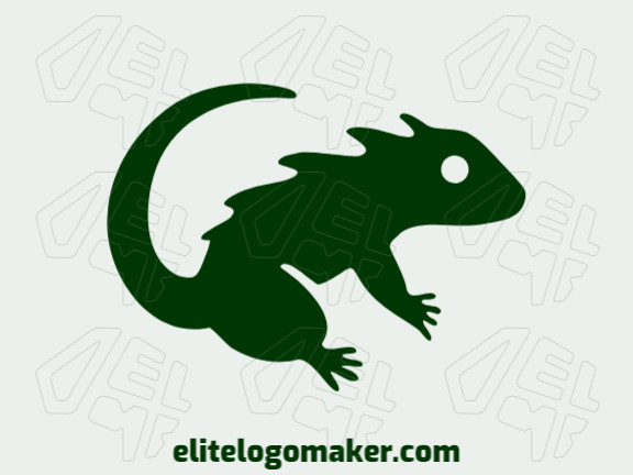 Logotipo profissional com a forma de um lagarto verde com estilo pictórico, a cor utilizada foi verde escuro.