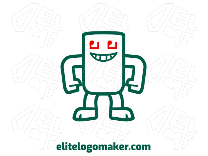 O mascote verde com um design criativo representa uma identidade de empresa dinâmica e inovadora.