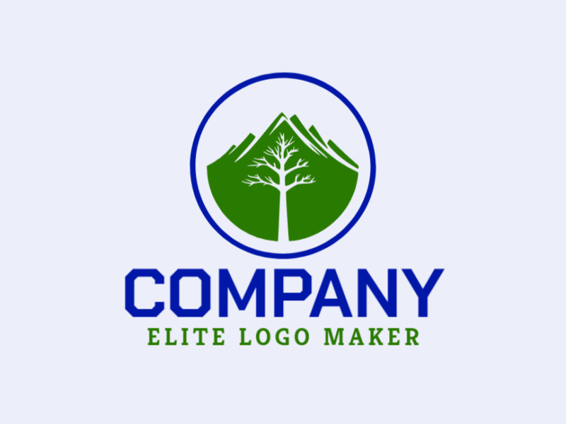 Logotipo customizável com a forma de uma montanha verde com estilo abstrato, as cores utilizadas foi azul escuro e verde escuro.