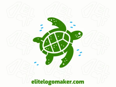A refined abstract logo featuring a green turtle swimming, designed with smooth shapes and flowing lines for a modern, artistic look.