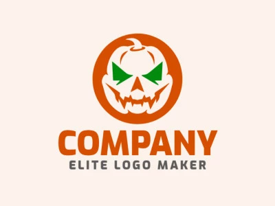 Creative logo with solid shapes forming a Halloween pumpkin with a refined design with dark orange and dark green colors.