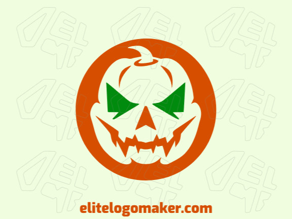 Creative logo with solid shapes forming a Halloween pumpkin with a refined design with dark orange and dark green colors.