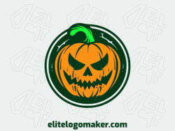 Create your logo in the shape of a Halloween pumpkin with an abstract style with orange and dark green colors.
