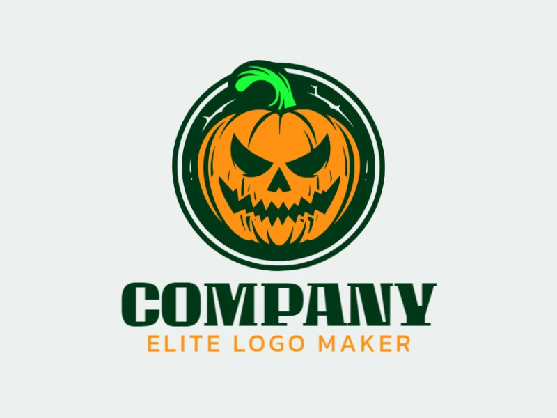 Create your logo in the shape of a Halloween pumpkin with an abstract style with orange and dark green colors.