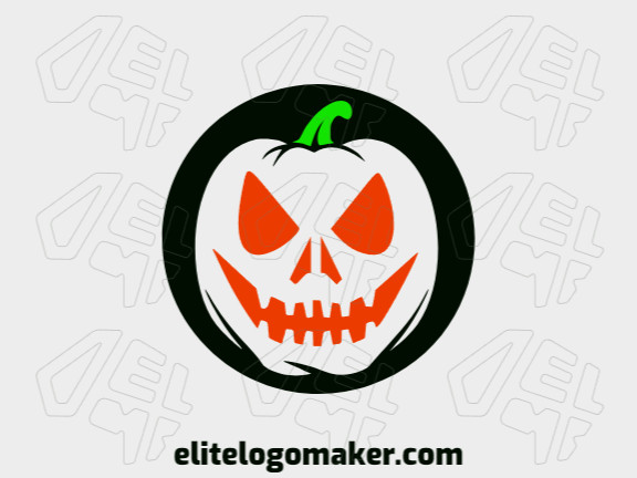 Um logotipo ilustrativo com uma abóbora assustadora de Halloween, apresentando uma combinação de verde, laranja e preto.