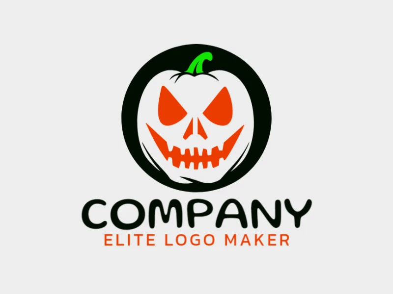 Un logotipo ilustrativo con una calabaza espeluznante de Halloween, con una mezcla de verde, naranja y negro.