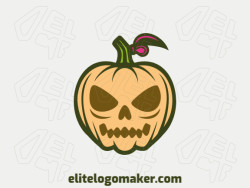Logotipo minimalista de abóbora de Halloween, combinando laranja e verde escuro com um toque de rosa para um diferencial único.
