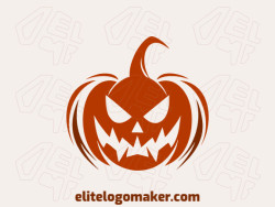 Logo available for sale in the shape of a Halloween Pumpkin with a symmetric design with dark red and dark orange colors.