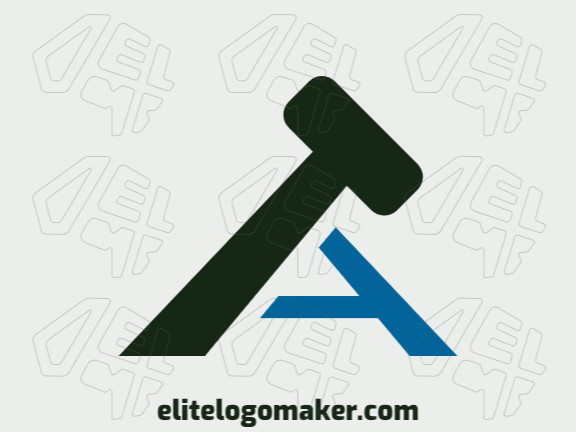 Logotipo ideal para diferentes negócios com a forma de um martelo combinado com uma letra "A" , com design criativo e estilo minimalista.