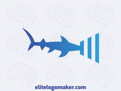 Simple logo design with the shape of a hammerhead shark combined with a wifi icon with blue colors.