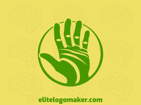 Um logotipo circular que apresenta uma mão graciosa em um verde escuro e sereno, simbolizando a união e o toque da natureza.