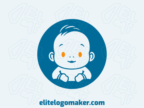 Logotipo customizável com a forma de um bebê feliz com estilo abstrato, as cores utilizadas foi azul e laranja.
